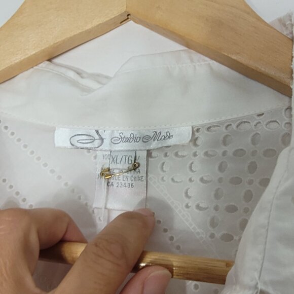 Studio Made NEW White Lace 100% Cotton Button Down Casual Shirt Size XLarge NWT - Picture 7 of 11
